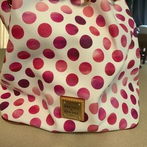Dooney & Burke Kendall Drawstring Ombré pink Polka Dot bucket bag.